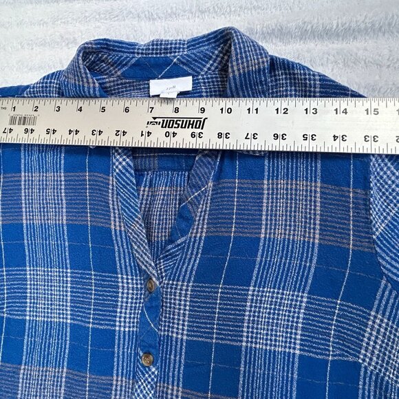 J.Jill Womens Blue Plaid Long-Sleeve Button Henley Shirt Blouse Large Casual - Picture 6 of 8